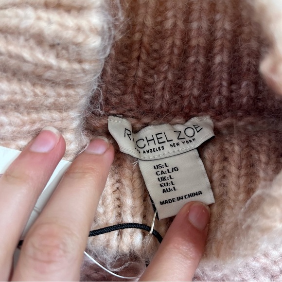 Rachel Zoe Pink White Stripe Mock Turtle Neck Sweater Wool Blend Size Large NWT - Picture 5 of 5